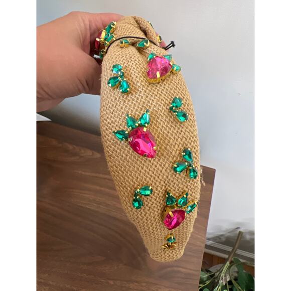 NWT Lele Sadoughi Crystal Radish Knotted Jute Gold-Pleated Headband Brown - Picture 6 of 10